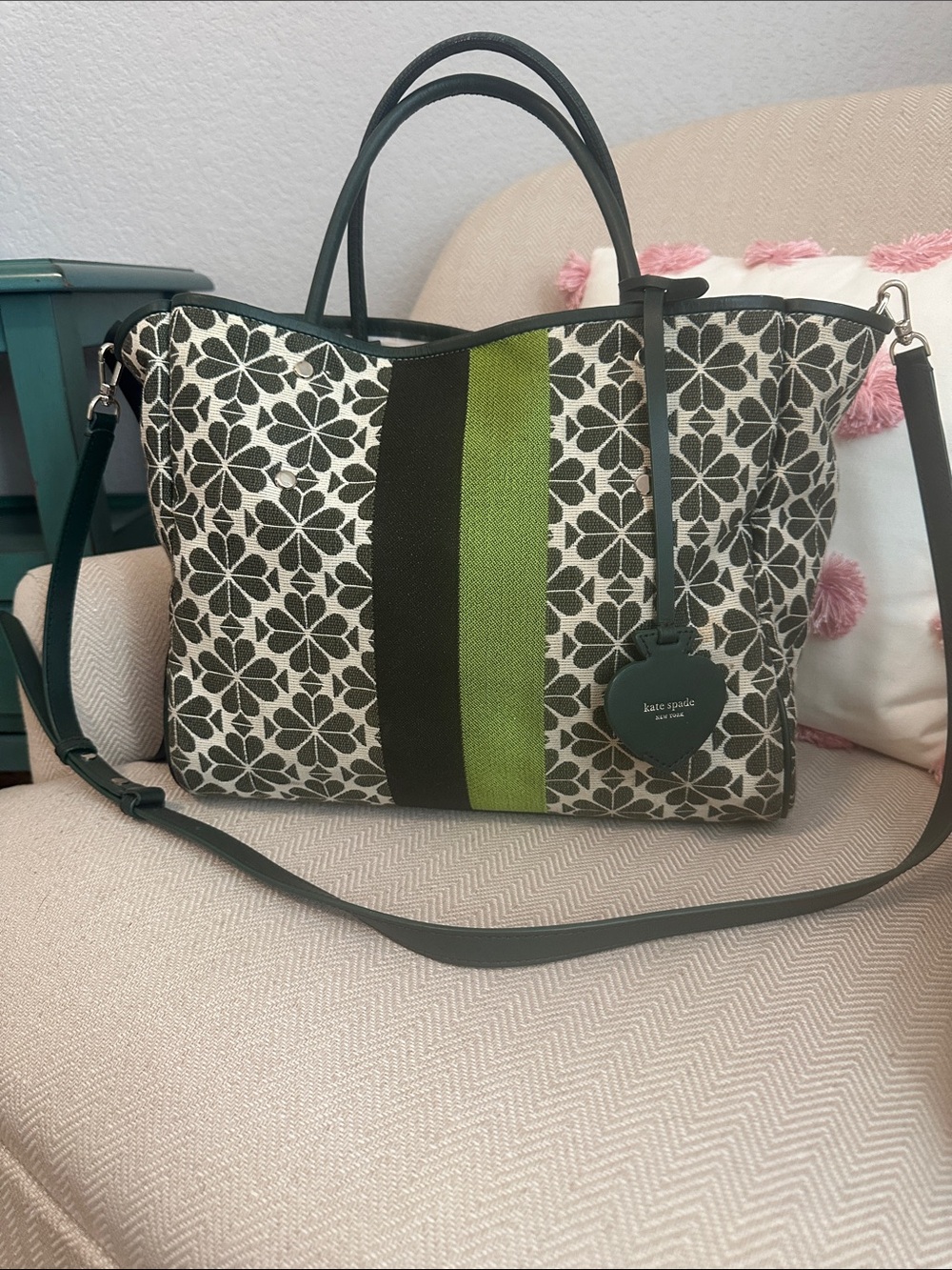 kate spade Canvas Floral Tote with Green Stripe
